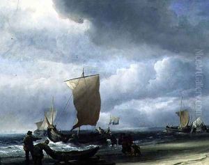 Fishing Boats Coming Ashore by Willem van de Velde the Younger