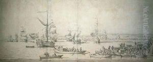 The arrival of James, Duke of York, on the Royal Yacht at Chatham, to launch the first-rate battleship The Royal Sovereign, 30th September 1684 by Willem van de Velde the Younger