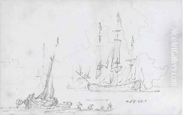 The flagship at anchor offshore - view 1