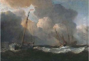 English fishing smacks at sea in a gale