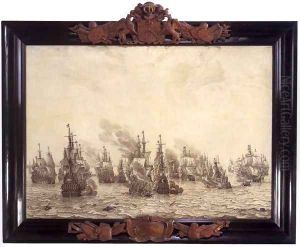 The Battle of Livorno 1654 by Willem van de Velde the Younger
