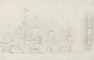Warships becalmed by Willem van de Velde the Younger