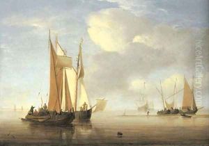 A kaag and a wijdschip in a calm