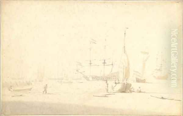 The Dutch fleet at anchor, fishermen with beached vessels in the foreground - view 1