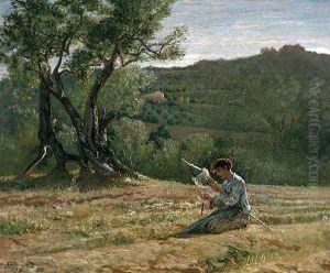 Peasant Girl Spinning by Elihu Vedder