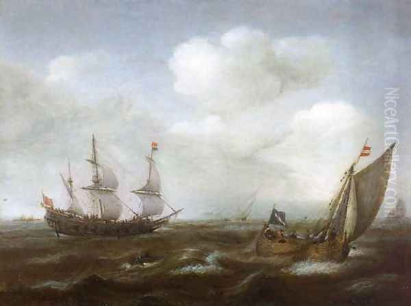 A Dutch Ship and Fishing Boat in a Fresh Breeze - view 1