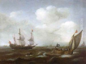 A Dutch Ship and Fishing Boat in a Fresh Breeze by Cornelis Hendricksz. The Younger Vroom