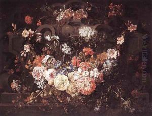 Cartouche with Flowers by Gaspar-pieter The Younger Verbruggen