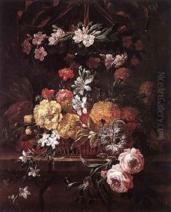 Flower Piece (2) by Gaspar-pieter The Younger Verbruggen