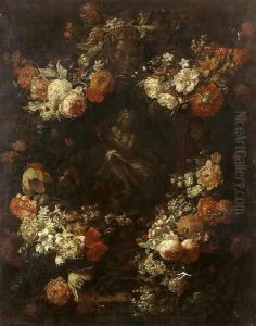 Apollo the Kithara Player Framed with a Garland of Flowers by Gaspar-pieter The Younger Verbruggen