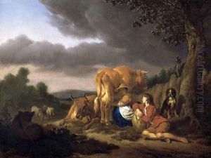 Milking a Cow 1666 by Adriaen Van De Velde