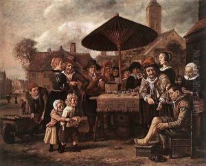Market Scene with a Quack at his Stall c. 1650 by Jan Victors