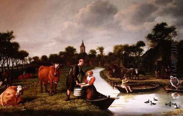 River Landscape with a couple carrying a milk churn - view 1