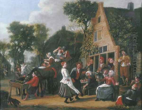 Peasants making merry and a wagon halting outside an inn - view 1