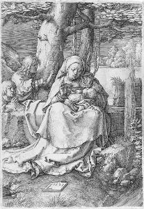 The Virgin with Two Angels by Lucas Van Leyden