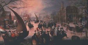 A village in winter with gentry ice-sailing A village in winter with gentry ice-sailing