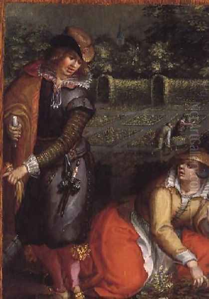 An Elegant Gentleman and a Woman in a Garden - view 1