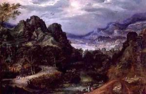Mountainous landscape with dancing peasants by David Vinckboons I