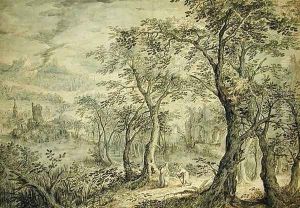 Wooded Landscape with the Temptation of Christ by David Vinckboons I