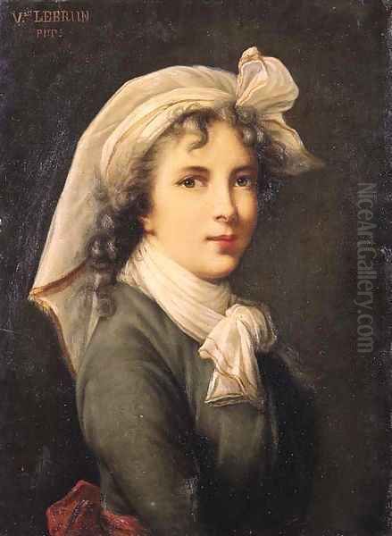 Portrait of the artist, small half length, wearing a green costume with red belt, white scarf and white headdress - view 1