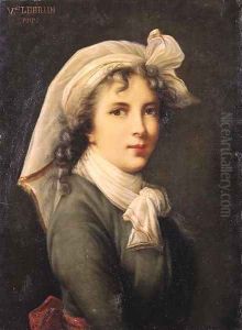 Portrait of the artist, small half length, wearing a green costume with red belt, white scarf and white headdress