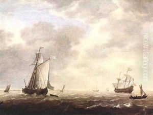 A Dutch Man-of-war and Various Vessels in a Breeze c. 1642 by Simon De Vlieger