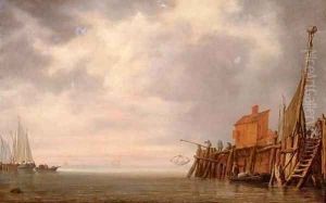The entrance to a harbor by Simon De Vlieger
