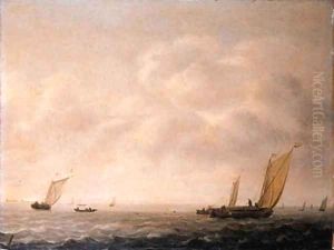 Wijdships offshore running in a stiff breeze, on a cloudy day by Simon De Vlieger