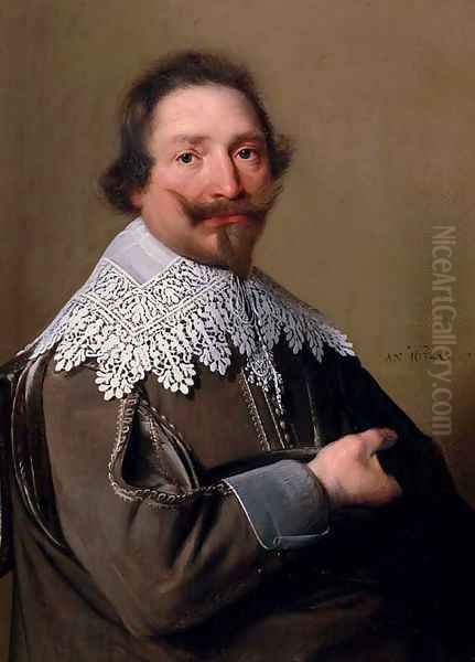 Portrait of Jean le Gouche (1588-1669), half-length, in a brown coat and lace collar, holding a hat - view 1
