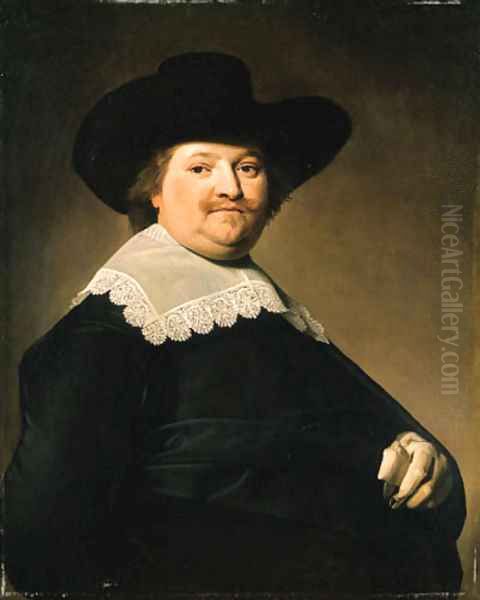 Portrait of a Gentleman, half-length, wearing a black costume with a white lace collar and a black hat - view 1