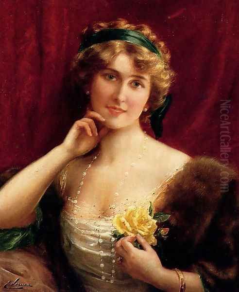 An Elegant Lady With A Yellow Rose by Emile Vernon