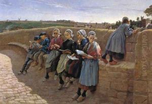 Breton Children Reading by Emile Vernon