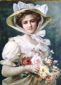 Elegant lady with a bouquet of roses