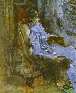 Lady in a Violet Dress (Portrait of Nadezhda Zabela-Vrubel, the Artist's Wife). Unfinished, 1901 by Mikhail Aleksandrovich Vrubel