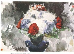 Flowers in Blue Vase 1887 by Mikhail Aleksandrovich Vrubel