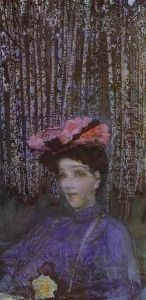 Portrait of N. Zabela-Vrubel on the Edge of a Birch Grove, 1904 by Mikhail Aleksandrovich Vrubel