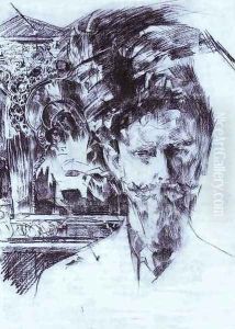 Portrait of Doctor Fiodor Usoltsev with an Icon in the Background, 1903-04 by Mikhail Aleksandrovich Vrubel
