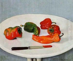 Still Life with Red Peppers on a White Lacquered Table by Felix Edouard Vallotton
