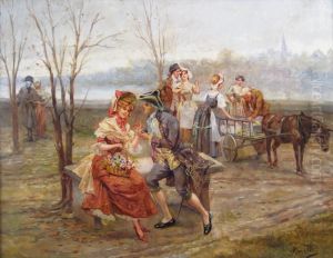 Courting Couples At The Riverside by Alonso Perez