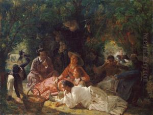 Picknick Im Freien. by Francois-Auguste Biard