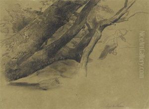 Tree Trunks At Lago Dinemi. by Arnold Bocklin