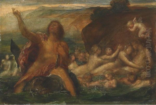 Neptune Riding A Dolphin With Nereids, Tritons And Cherubs Ridingthe Swell - view 1