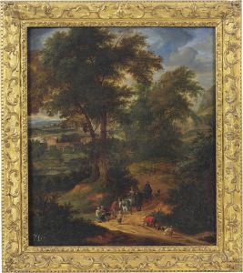 A Wooded Landscape With Travellers On A Track by Peeter Bout