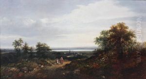 Figures On A Hill, Overlooking A Town Near Anestuary