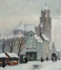 Geanimeerd Winters Stadsgezicht Met Fruitkraampjes by Julien Celos