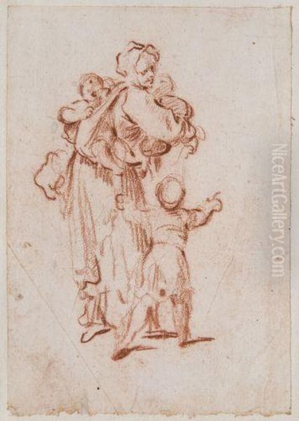 Paysanne Et Ses Trois Enfants - view 1