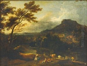 Repos De Bergers Devant Une Riviere by Jerome Francois Chantereau
