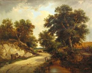 A Summer Landscape With Donkeys By Aroad