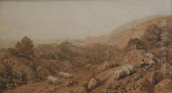 Rocky Landscape With Shepherd And Flock - view 1