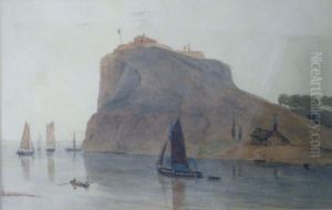 Fishing Boats Passing A Bluff